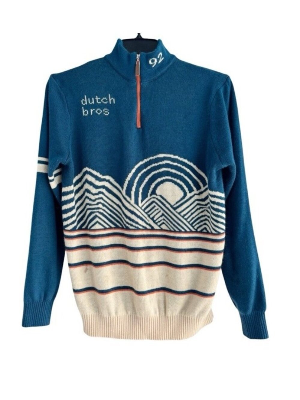 Dutch Bros Coffee ‘92 Blue Mountain Ski Knit 1/4 Zip Pullover Sweater Unisex L